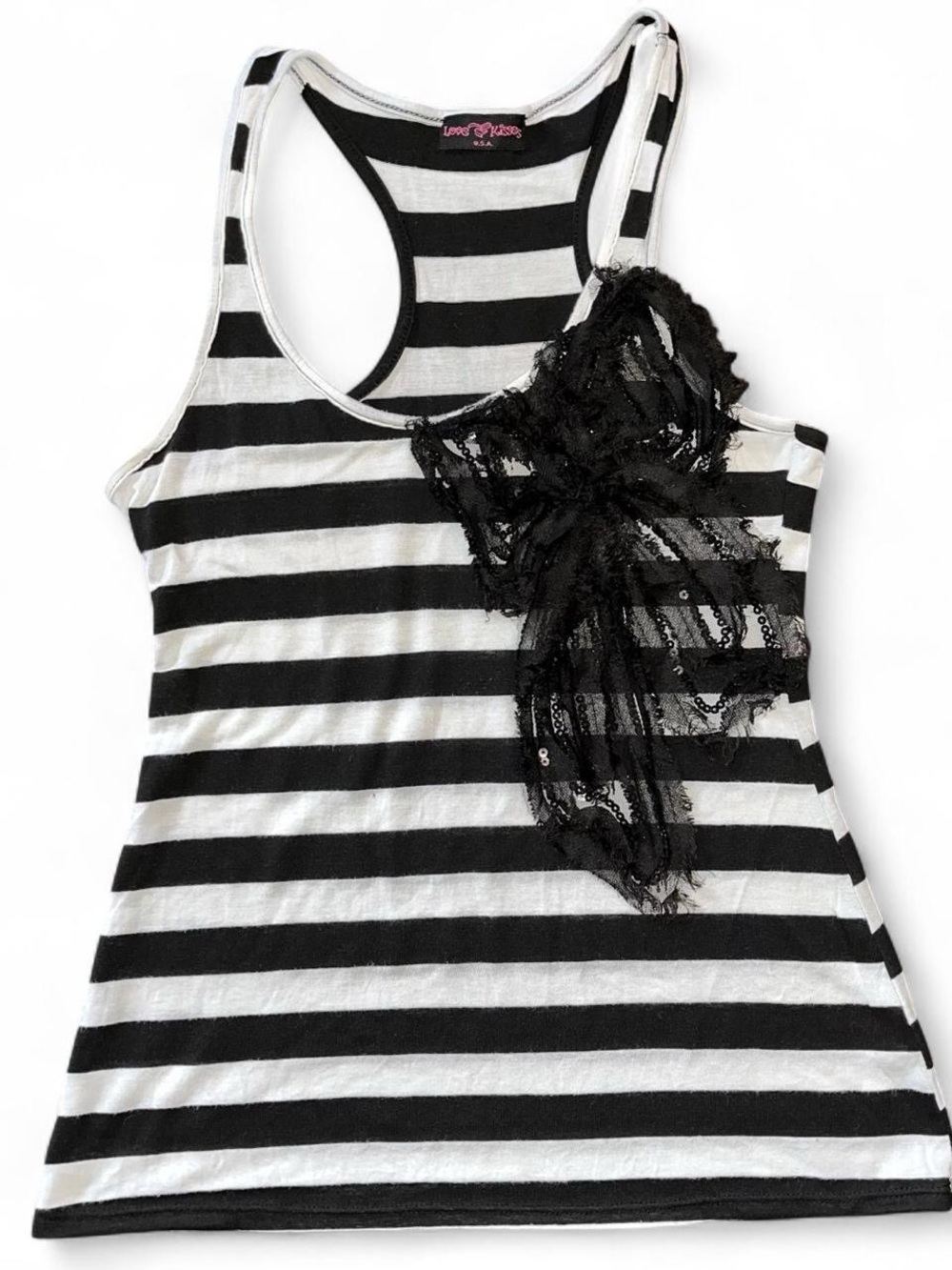 Y2k Black White Striped Tank